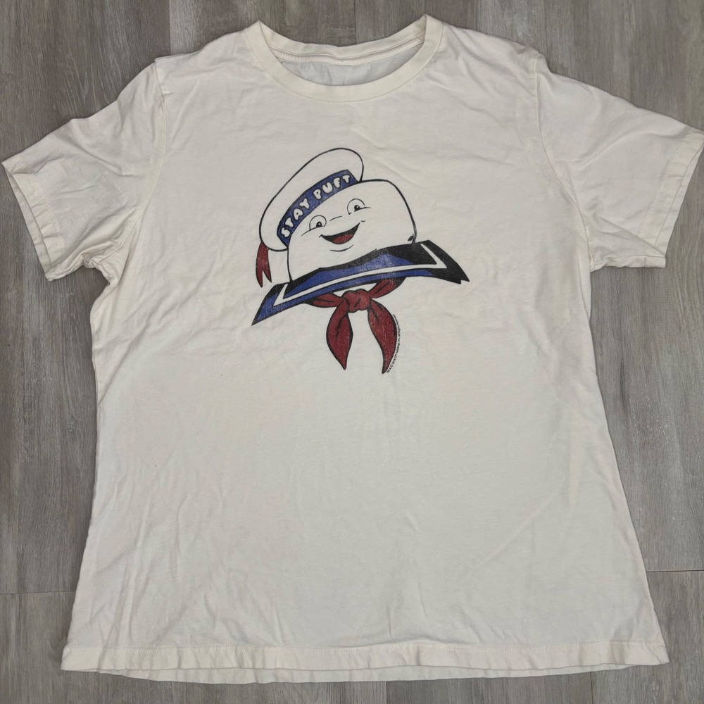 Ghostbusters Stay Puft Marshmallow Man Graphic T-Shirt Womens Large Cream White